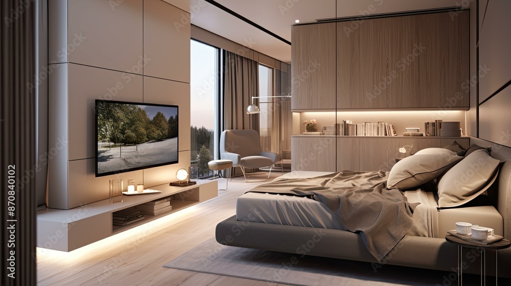 Fototapeta premium bedroom interior tv