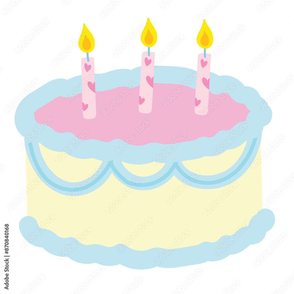 Pastel illustration of cake with candles for sweet dessert, bakery, pastry, birthday party, cafe, restaurant, menu, recipe, baking elements, logo, icon, sticker, grocery shopping, brunch, patches Pastel illustration of cake with candles for sweet dessert, bakery, pastry, birthday party, cafe, restaurant, menu, recipe, baking elements, logo, icon, sticker, grocery shopping, brunch, patches
