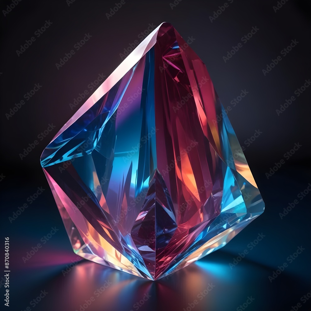 A large, colorful crystal prism with a glowing, rainbow-like effect against a dark background
A large, colorful crystal prism with a glowing, rainbow-like effect against a dark background