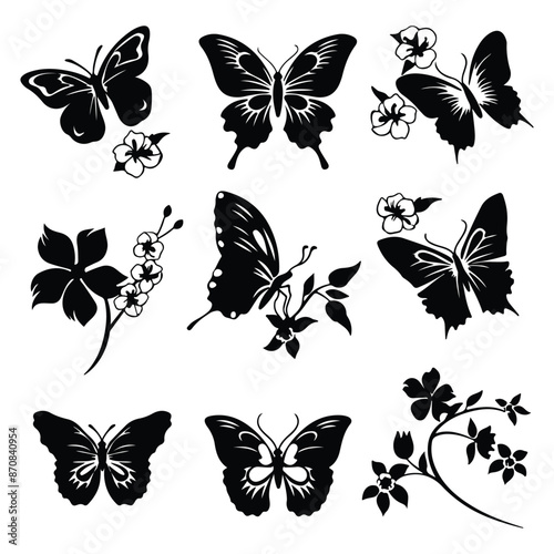 Butterfly silhouette, Beautiful flying butterfly icon, Cute butterfly vector on white background