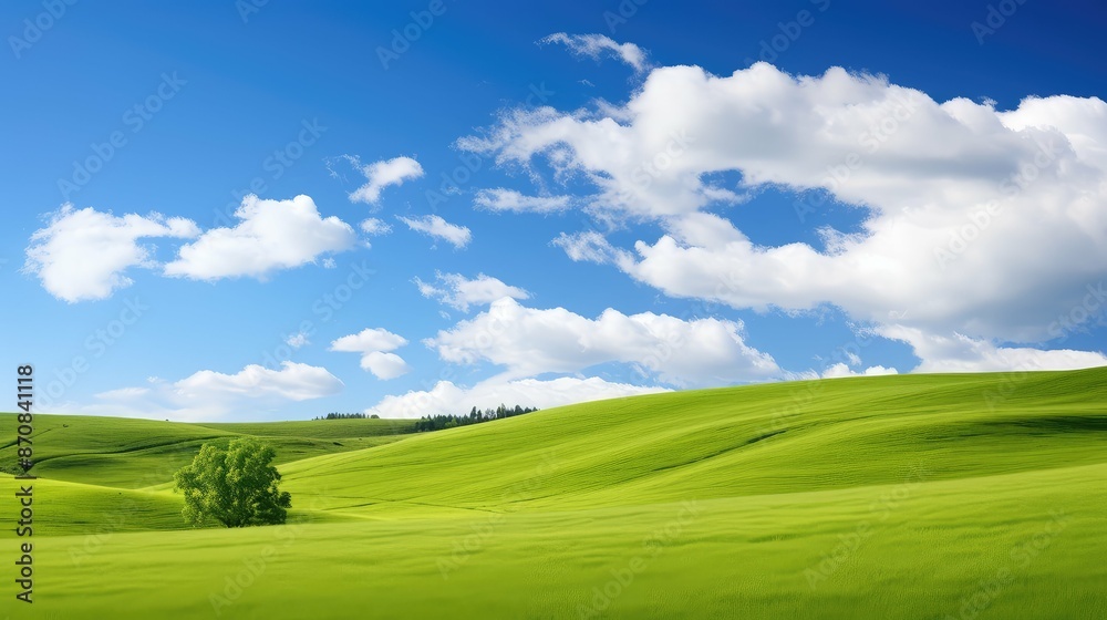 Fototapeta premium grass white clouds blue sky