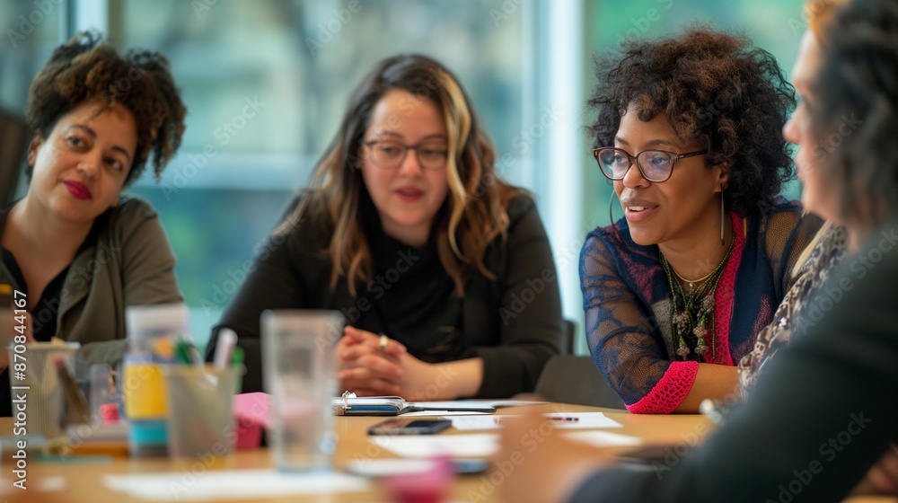 Diverse group of business professionals, including women in leadership and people with disabilities, engaged in a brainstorming session, fostering inclusive collaboration and innovation.
Diverse group of business professionals, including women in leadership and people with disabilities, engaged in a brainstorming session, fostering inclusive collaboration and innovation.