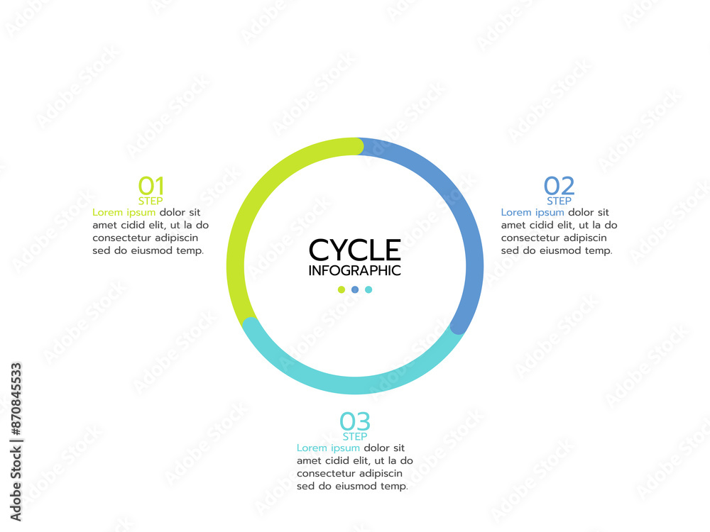 Vector infographic. Template design with cycle diagram 3 step, options or parts. Business data visualization for presentation. Vector infographic. Template design with cycle diagram 3 step, options or parts. Business data visualization for presentation.