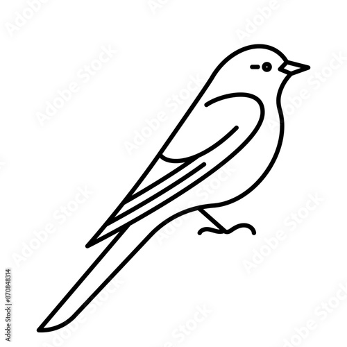 Bird, line icon. Songbird, side view - head, beak, wing, feathers. Linear illustration, outline vector, editable strokes