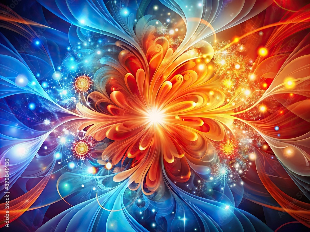 Vibrant abstract background featuring intricate random shapes and gradient tones in bold orange, red, blue, and white hues, evoking dynamic energy and creativity. Vibrant abstract background featuring intricate random shapes and gradient tones in bold orange, red, blue, and white hues, evoking dynamic energy and creativity.