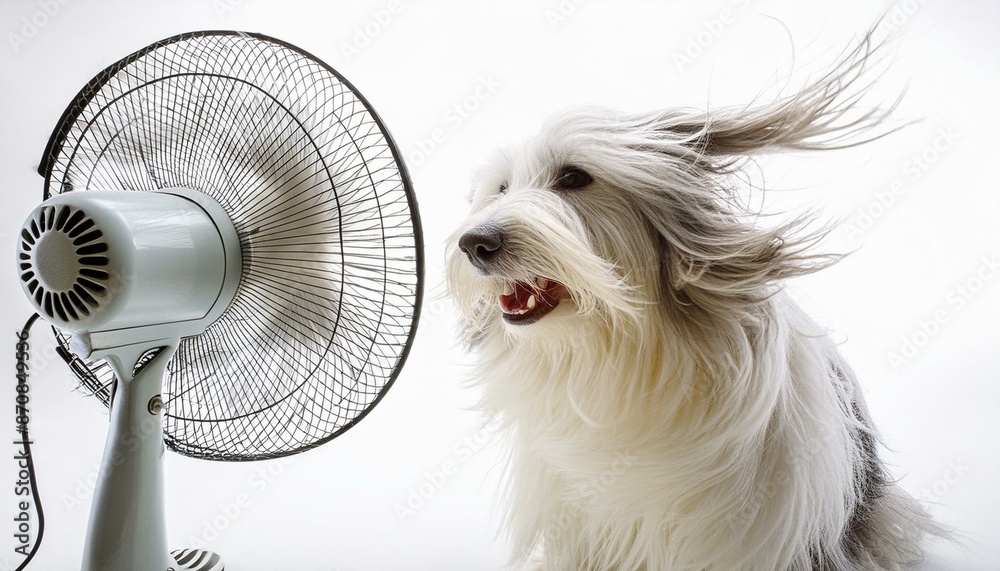 Animal Using A Fan Dog in front of a Fan - Cooling down in Hot Weather - Air conditioning ...