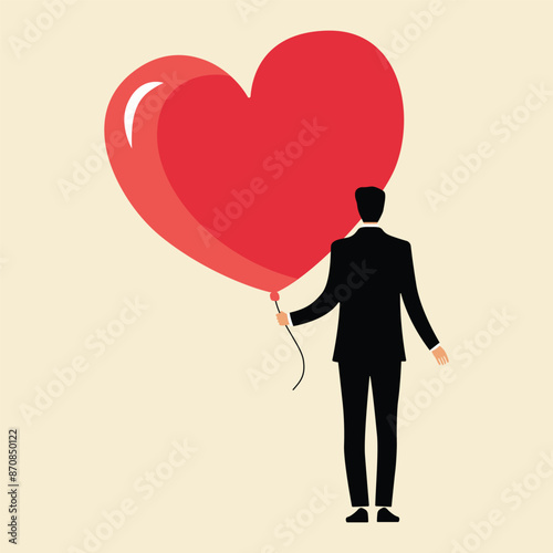 man with heart baloon minimalism