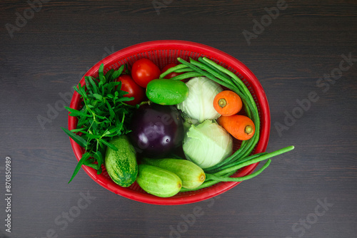Farm-Fresh Vegetables and Essential Spices on Dark Wood Tabletop