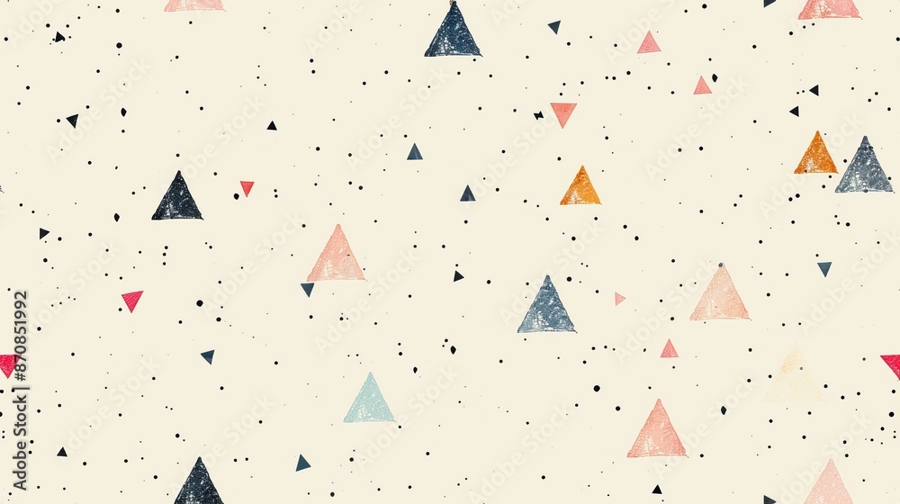 Minimalist Pale Pink Scandinavian-Style Seamless Pattern with Hand-Drawn Pastel Triangles, Featuring Geometric Shapes and Ample Empty Space for a Clean and Modern Look