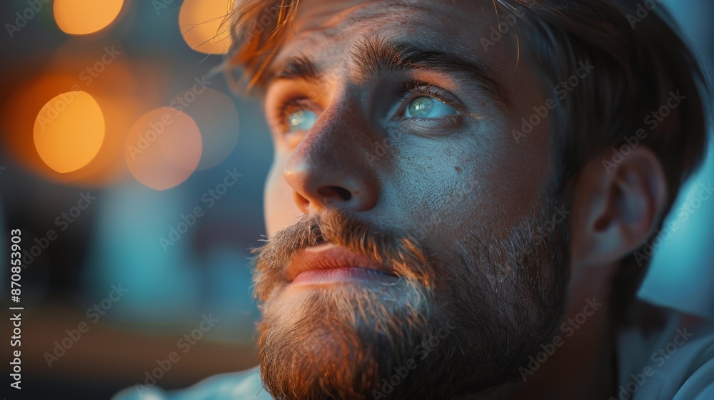 Portrait of a handsome man with beard and mustache at night. Portrait of a handsome man with beard and mustache at night.
