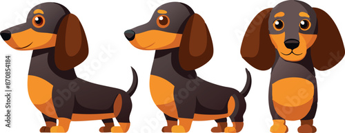 Cartoon dachshund illustrations showing different poses and expressions