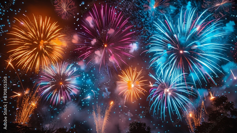 Fototapeta premium fireworks exploding in the dark night sky. 