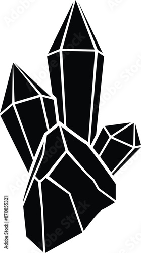 Crystals, druses with faceted stones - vector silhouette picture for logo, pictogram. Crystals, magic of stones - drawing for a sign or icon