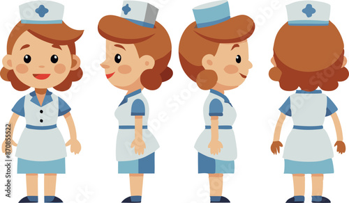 Cartoon nurse character illustration in various poses and angles