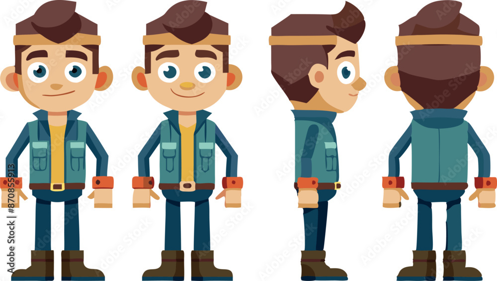 Naklejka premium Cartoon character design with multiple angles and expressions