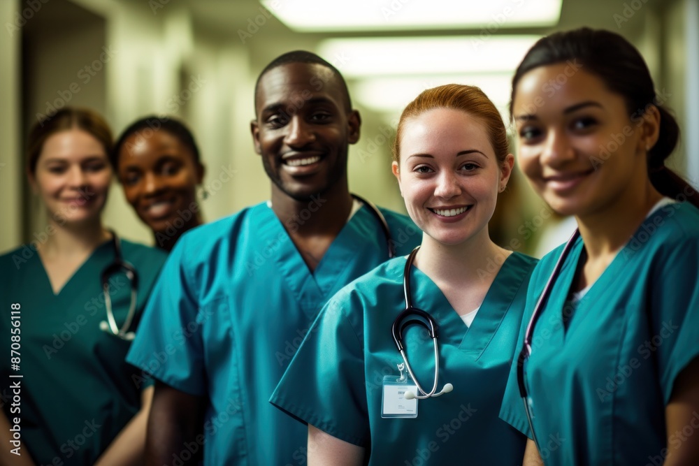 Smiling medical staff in the hospital corridor, team work, medical personnel Smiling medical staff in the hospital corridor, team work, medical personnel