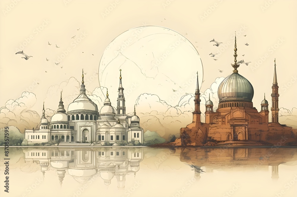 Fototapeta premium Illustrating faith: A hand-drawn study of sacred building designs.