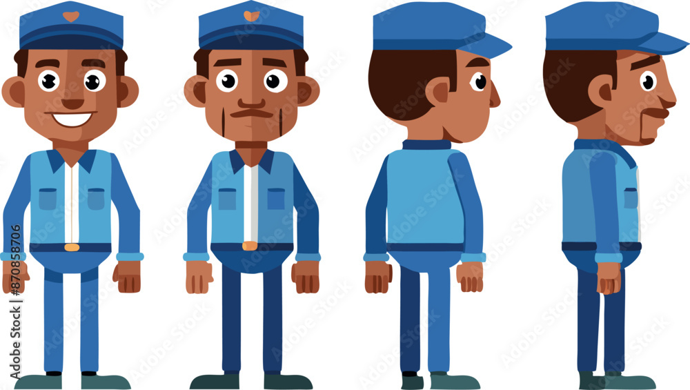 Character design of cartoon police officer in different poses and angles Character design of cartoon police officer in different poses and angles