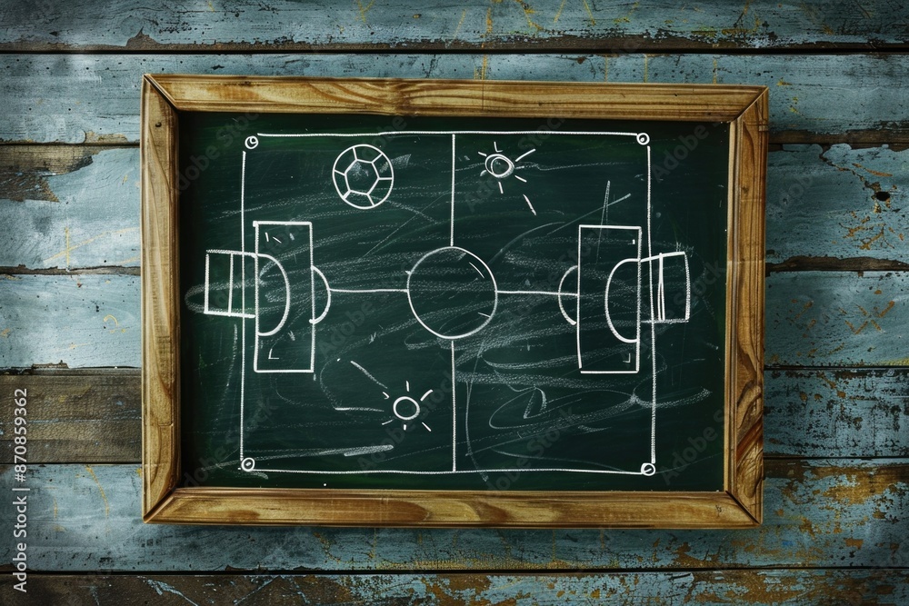 Fototapeta premium A detailed drawing of a soccer field on a blackboard