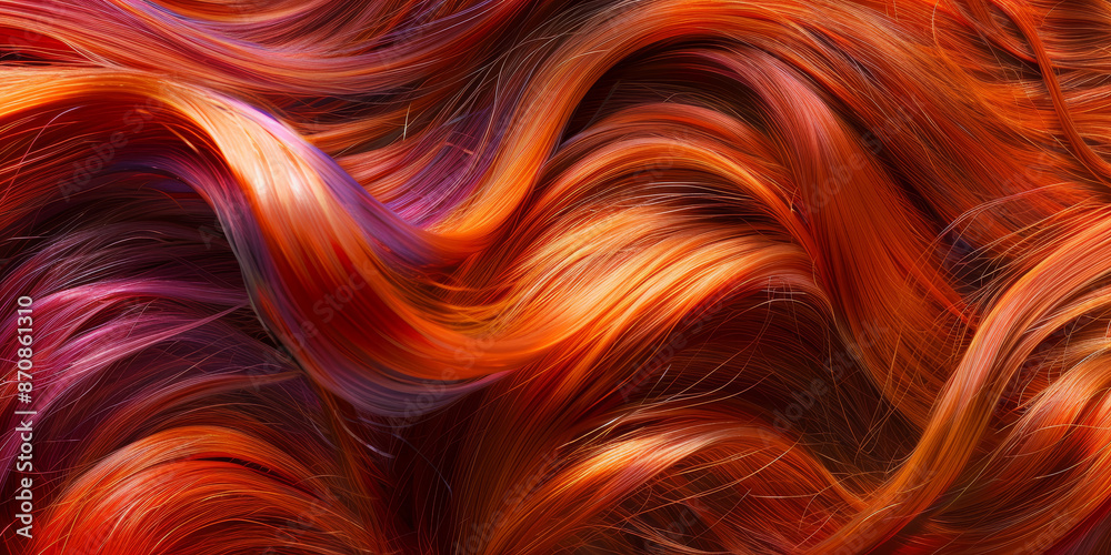 Vibrant Red and Purple Hair Close Up of Luxurious Wavy Hair Texture Vibrant Red and Purple Hair Close Up of Luxurious Wavy Hair Texture