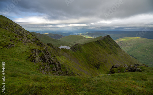 Striding edge and Red tarn near Helvellyn in the Lake District, Cumbria, England. photo