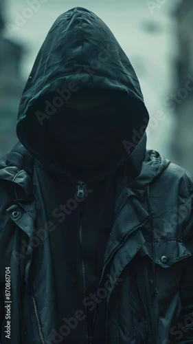 A man wearing a black hoodie and a black mask