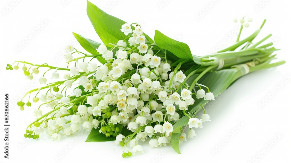 Obraz premium Fragrant lily of the valley bouquet on white background