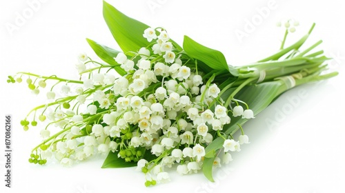 Fragrant lily of the valley bouquet on white background photo