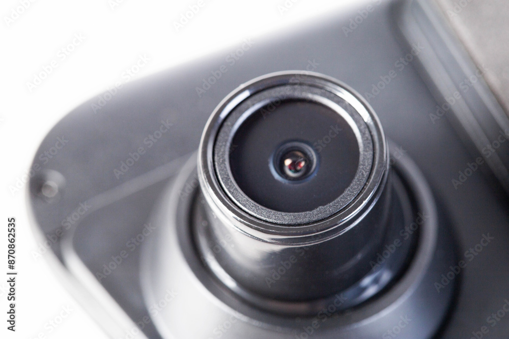 DVR camera eye on a white background, maximum video recording resolution and frame rate. Car mirror with video recorder. DVR camera eye on a white background, maximum video recording resolution and frame rate. Car mirror with video recorder.