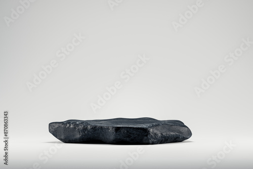 3d presentation pedestal made of natural black rock. 3d rendering of mockup of presentation podium for display or advertising purposes