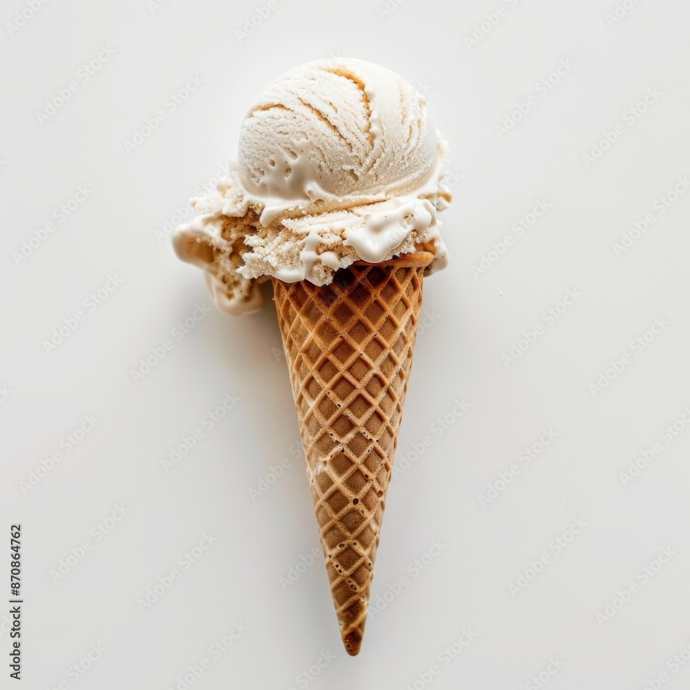 Two scoops of pink soy ice cream in a waffle cone, served on a white background a delicious gesture for any ice cream lover Two scoops of pink soy ice cream in a waffle cone, served on a white background a delicious gesture for any ice cream lover