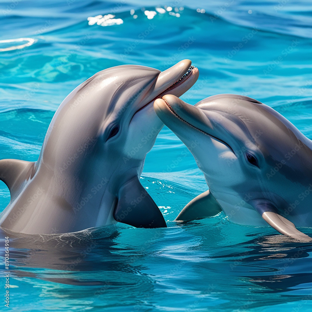 Obraz premium baby dolphin kissing its mother International Kissing generative ai