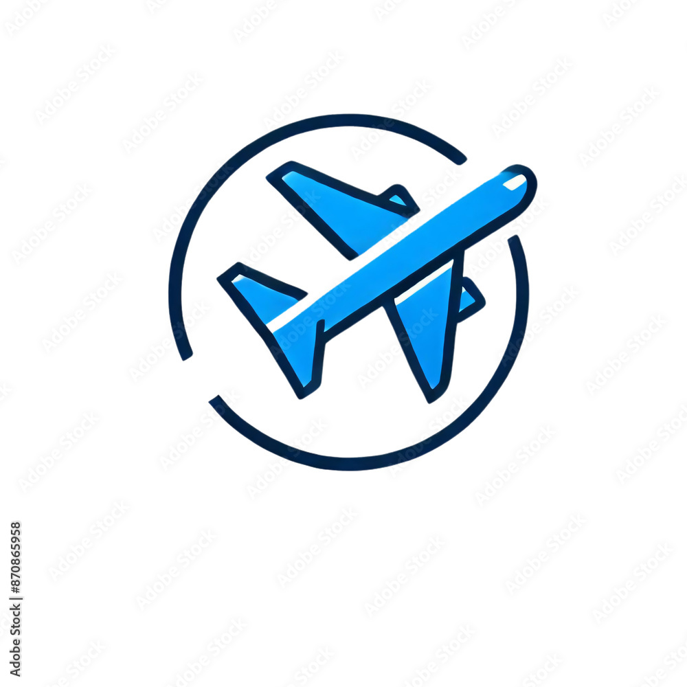 A illustration of a blue airplane flying through a blue circle on a transparent background A illustration of a blue airplane flying through a blue circle on a transparent background