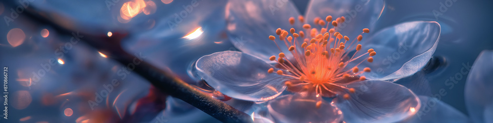 Macro Shot of Ethereal Cherry Blossom at Dusk in Dreamy Blue Light Macro Shot of Ethereal Cherry Blossom at Dusk in Dreamy Blue Light