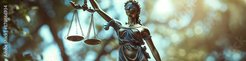Lady Justice Statue with Scales in Sunlight Symbolizing Fairness and Law photo