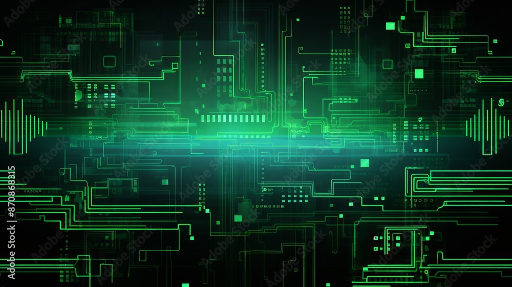 Retro green monochrome monitor display with pixel sorting glitch on abstract tech background Retro green monochrome monitor display with pixel sorting glitch on abstract tech background