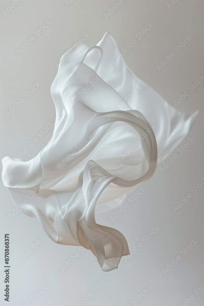 Fototapeta premium A white cloth is seen flying through the air, perhaps caught up in a breeze or tossed by someone