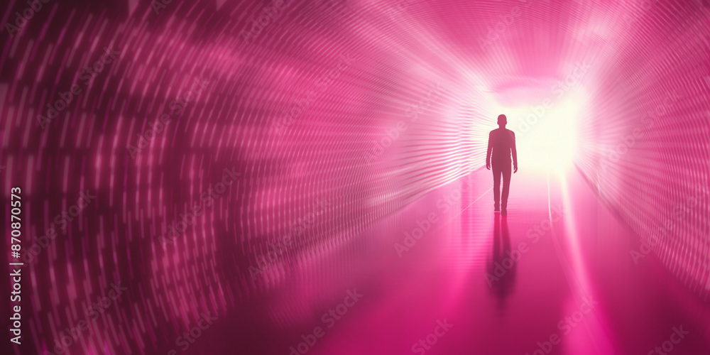 Neural Networks, Generative AI, OpenAI, GPT, BERT concept art. Silhouette of a person walking. High Tech concept art. Glowing pink light Neural Networks, Generative AI, OpenAI, GPT, BERT concept art. Silhouette of a person walking. High Tech concept art. Glowing pink light