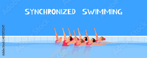 synchronized swimming sport competition women team in swimming pool vector illustration