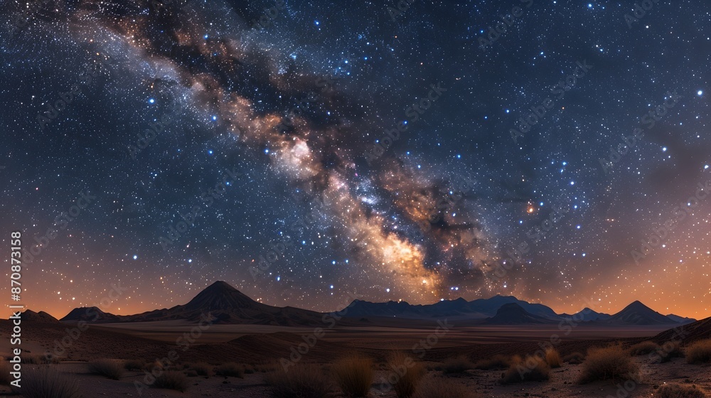 Breathtaking Starry Night Sky Over Serene Desert Landscape with Milky Way Breathtaking Starry Night Sky Over Serene Desert Landscape with Milky Way