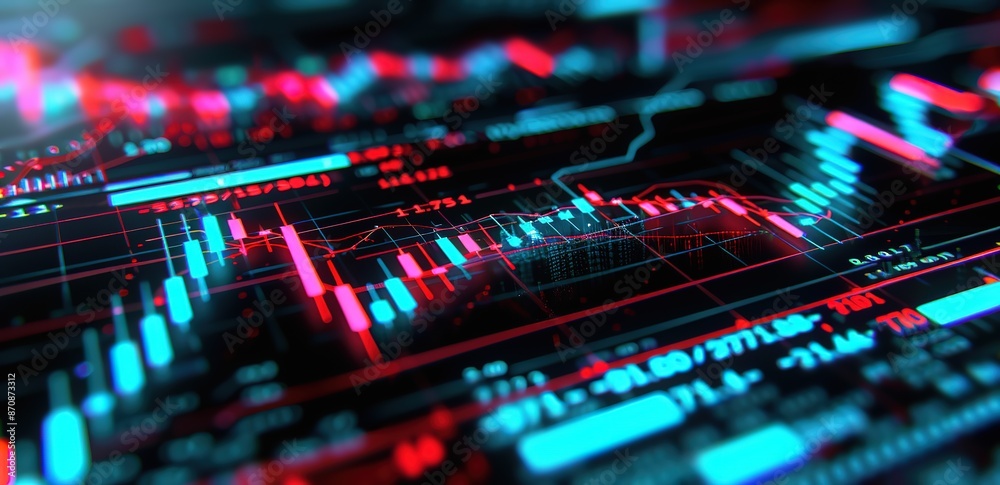 An illustration of a black background with a blue and pink trading chart pattern
An illustration of a black background with a blue and pink trading chart pattern