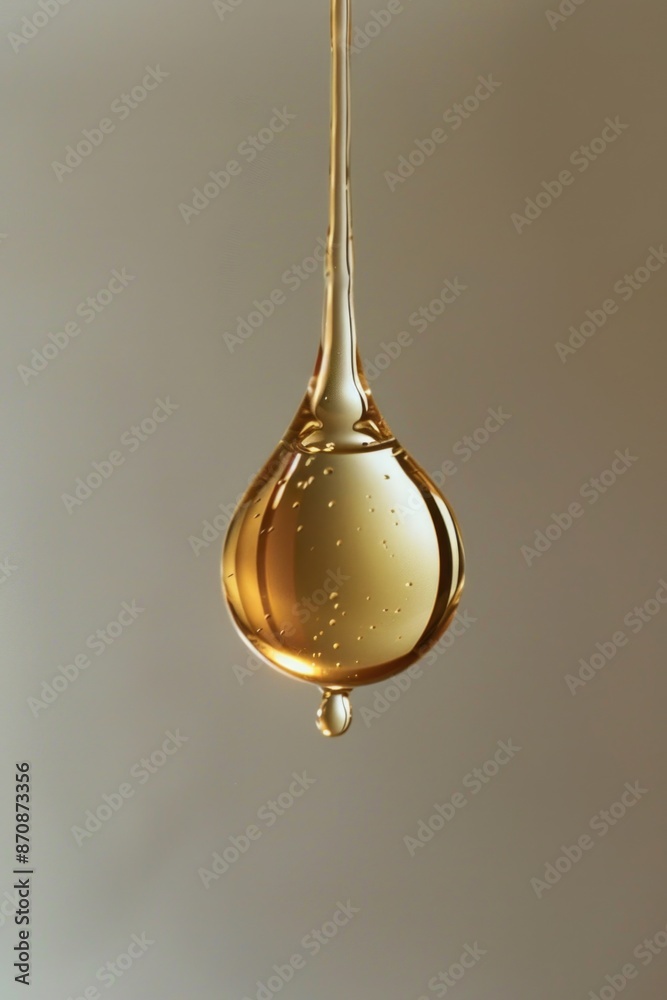 A single oil droplet hangs from the ceiling, suspended in mid-air A single oil droplet hangs from the ceiling, suspended in mid-air