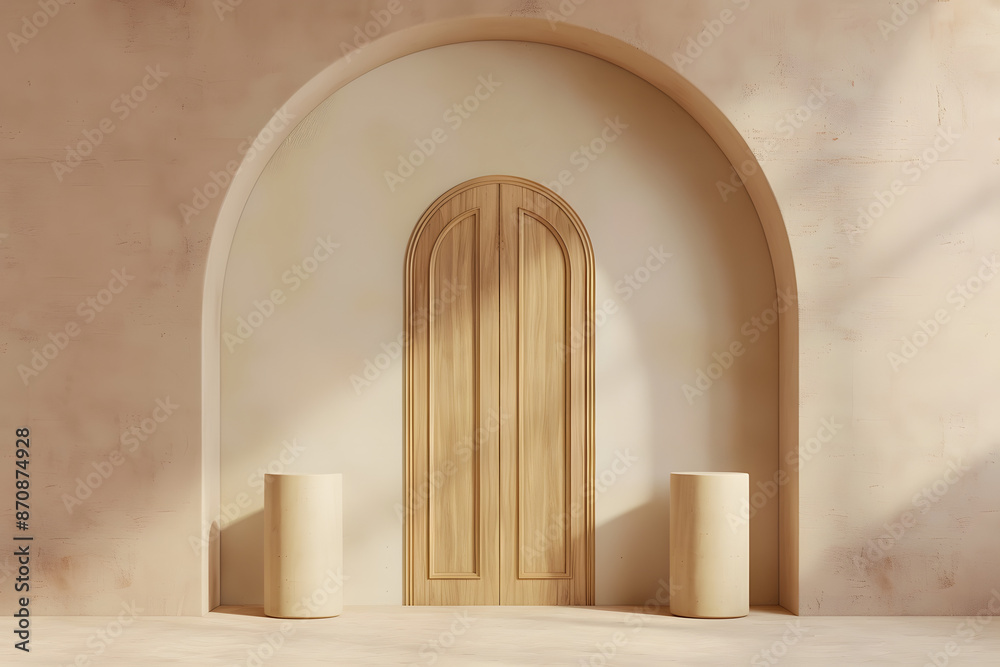 Elegant Arched Doorway with Three Pedestals Elegant Arched Doorway with Three Pedestals