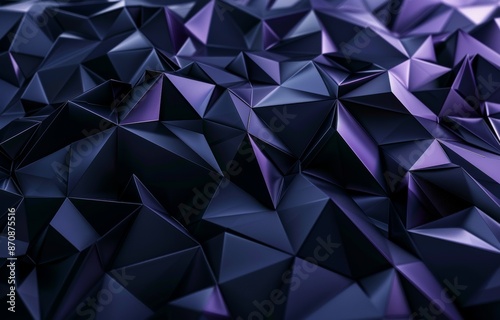 Abstract rendering of a chaotic surface with a futuristic polygonal design. A distorted low poly object with sharp edges.