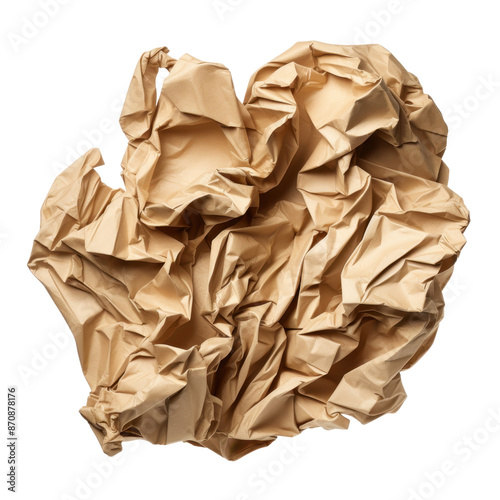 Crumpled Brown Paper Texture cut out transparent isolated on white background PNG file