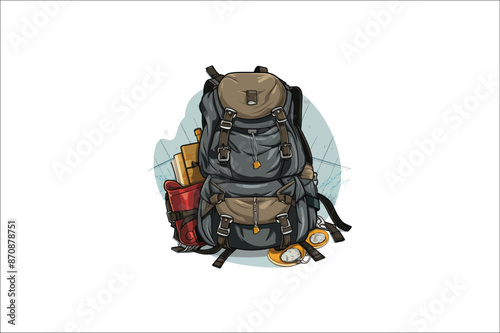 Backpack vector . Hiking Camping and climbing Backpack illustration. traveling Backpack. 