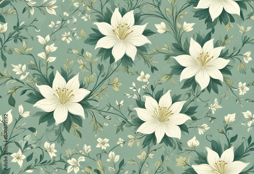 Seamless pattern, intricate floral designs with intertwining vines and blooming flowers Seamless pattern, intricate floral designs with intertwining vines and blooming flowers