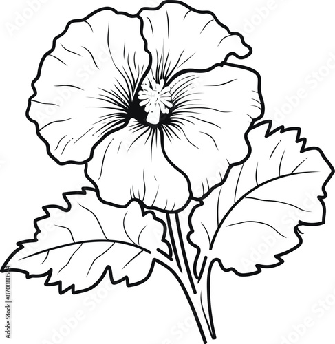 Hollyhock flower line art vector illustrations set isolated on transparent background. Modern minimalist design for logo, tattoo, wall art, poster, packaging, and stickers. Black ink sketch.