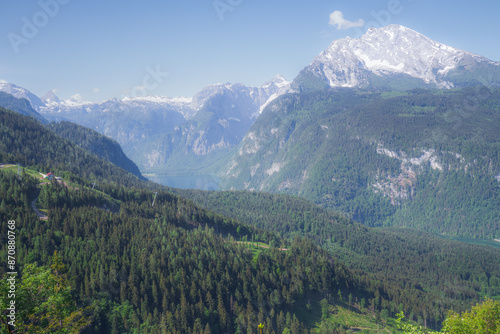View of mountain valley near Jenner mount in Berchtesgaden National Park, Alps