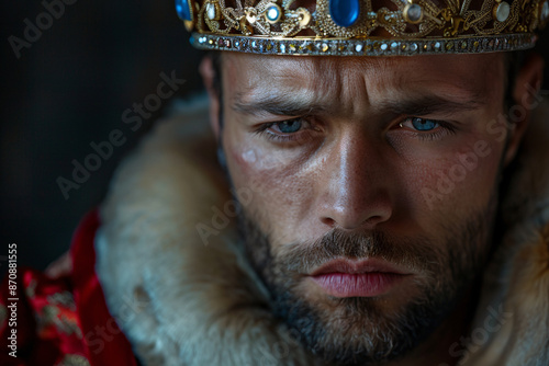 Narcissist concept, a handsome young man wearing a crown photo